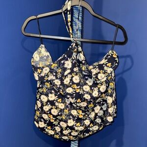 SHEIN- Women’s Floral Halter Top - Navy and White Size XL